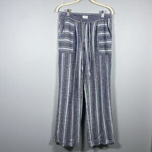 Laundry Shelli Segal Womens Sz 4‎ Linen Blend Wide Leg Pants Blue Stripe Coastal